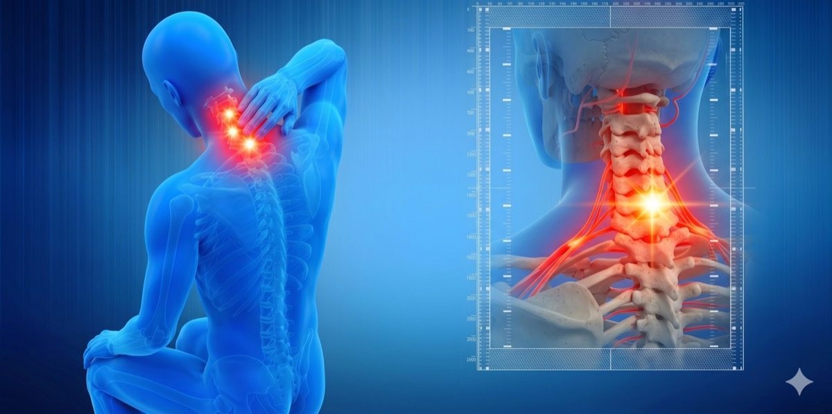 Illustration of the cervical spine and neck anatomy