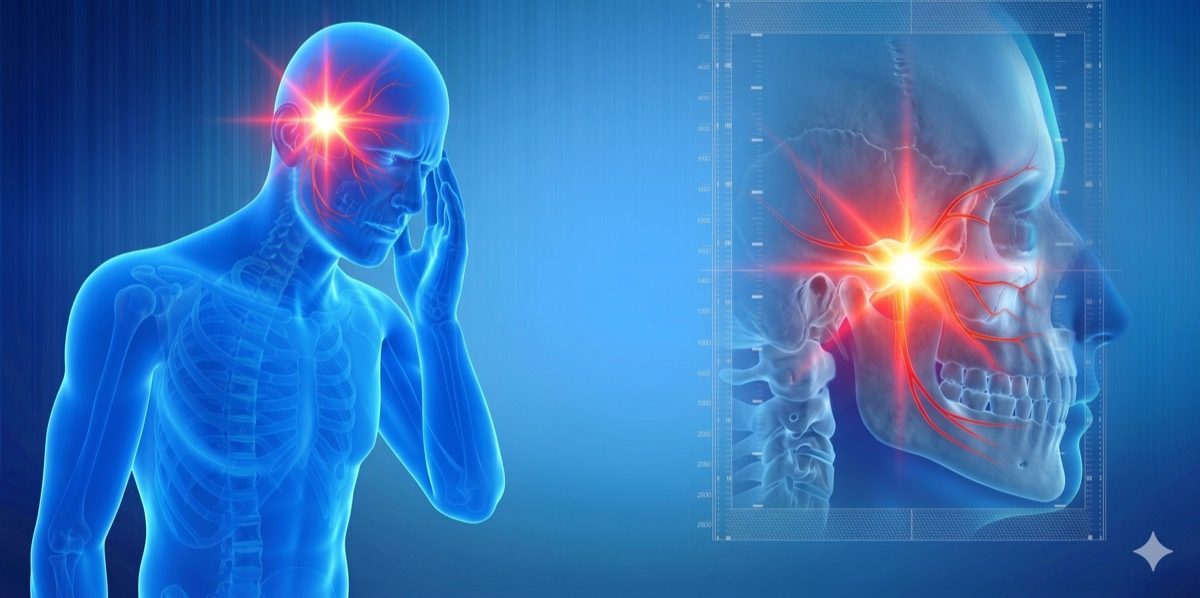 Illustration of the trigeminal nerve and its three facial branches